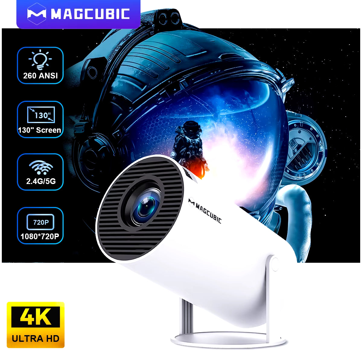 4K Wifi6 HY300 Pro Projector Android 11 260 ANSI Dual WIFI Allwinner H713 BT5.0 720P Home Cinema Outdoor Portable